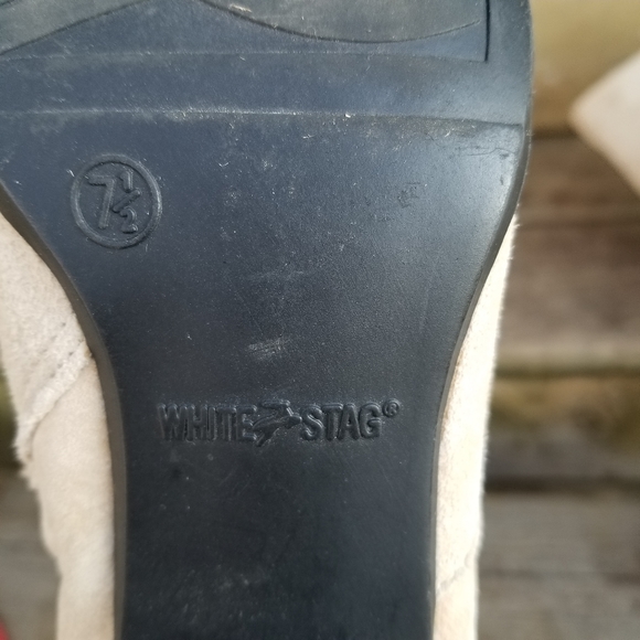 Vintage 90s y2k Chunky Heel Square Toe Bone Cream Suede Leather Tall Boots 7.5 - Picture 8 of 11